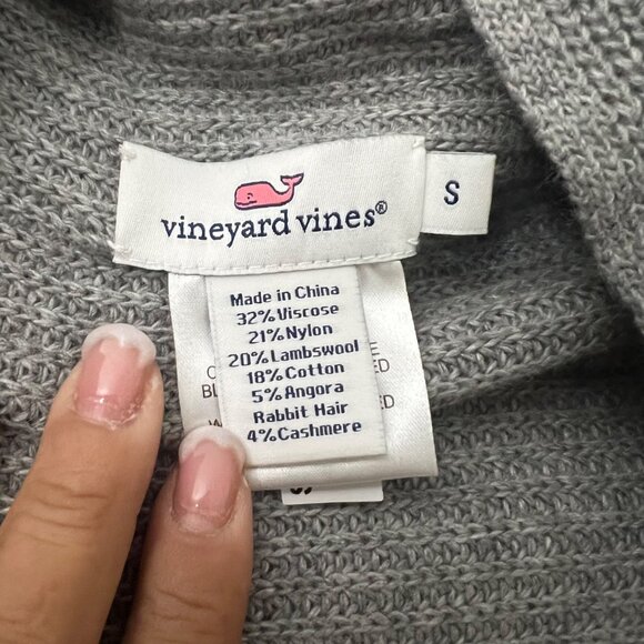 Vineyard Vines Gray Wool Cashmere Angora Blend Ribbed Waterfall Cardigan Size S - Picture 4 of 5